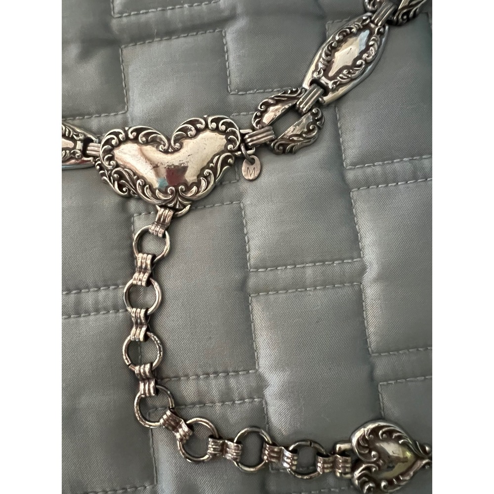 Chain Belt Women's Silver Tone Heart Floral Embossed Ornate Link - Picture 7 of 8